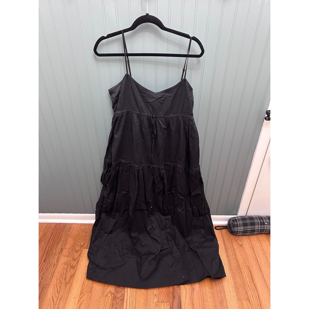 DKNY Black Cotton Tiered Maxi Dress Womens Large Adjustable Straps V-Neck Boho